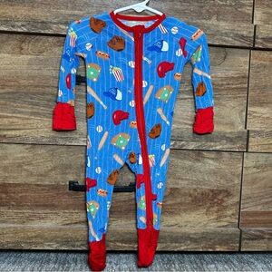 Little Sleepies Blue and Red Baseball Footie